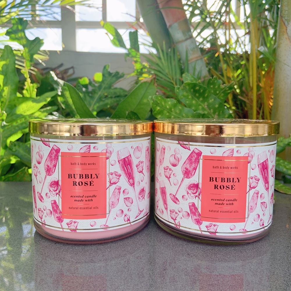 Bath and Body Works Bubbly Rose candle set